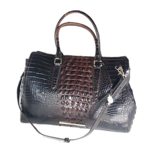 BRAHMIN Finley Carryall Large Brown Croc Embossed Leather Ombre Tote Handbag - Picture 1 of 16